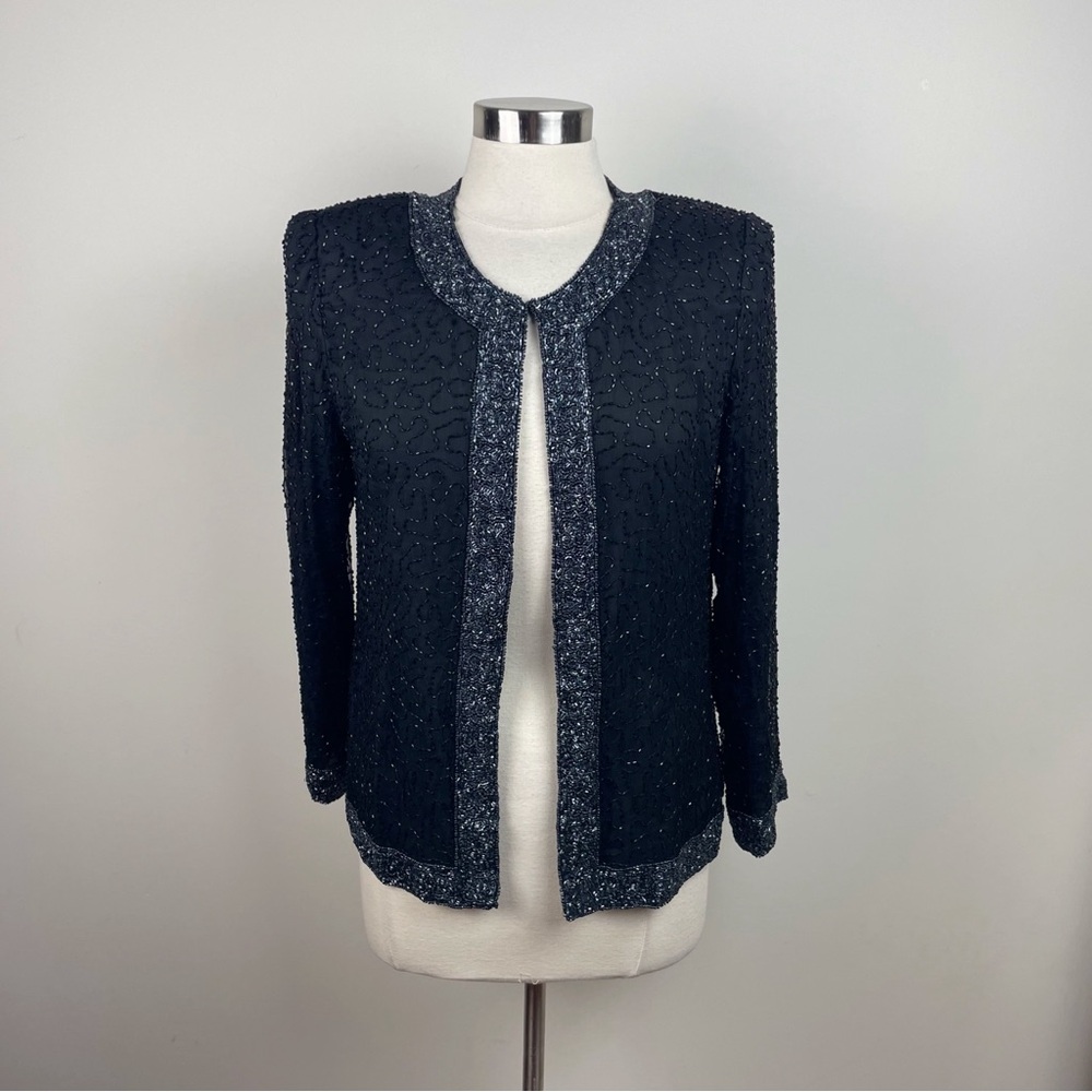 Laurence Kazar Silk Black Beaded Jacket Glam Regency New With Tag Vintage Women